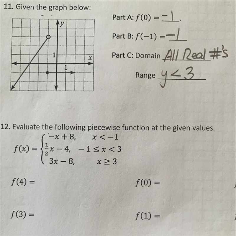 Given the graph below This is for question 11Part A: f(0) = Part B: f(-1) = Part C-example-1