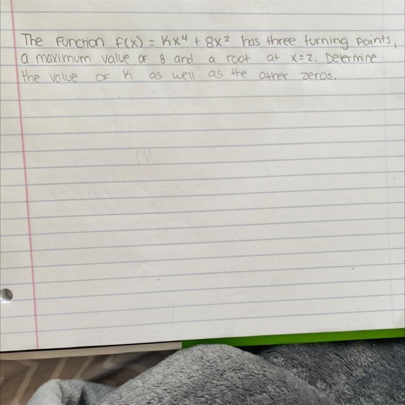 the function f(x) =kx^4+8x^2 has three turning points, a maximum value of 8 and a-example-1