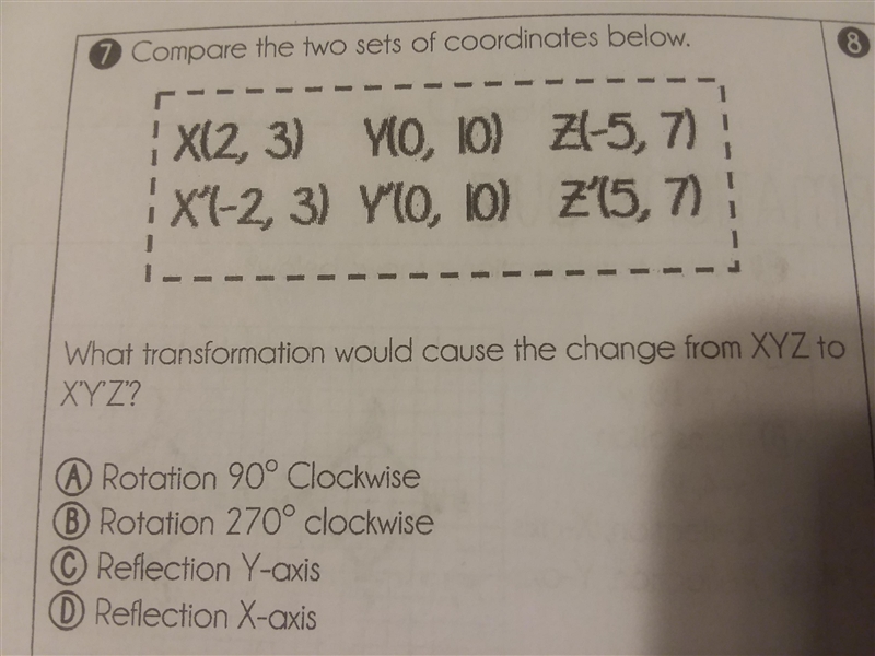 What transformation would cause the change from XYZ to X'Y'Z'?-example-1