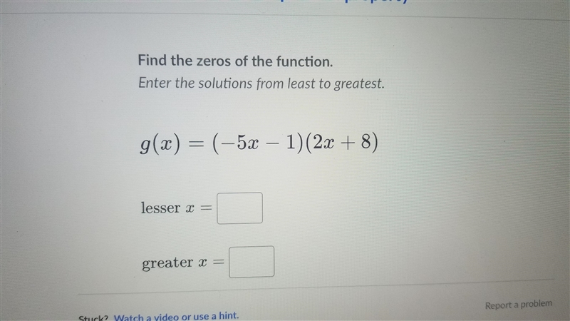 G(x) = (-5x – 1)(2x + 8) lesser x greater x-example-1