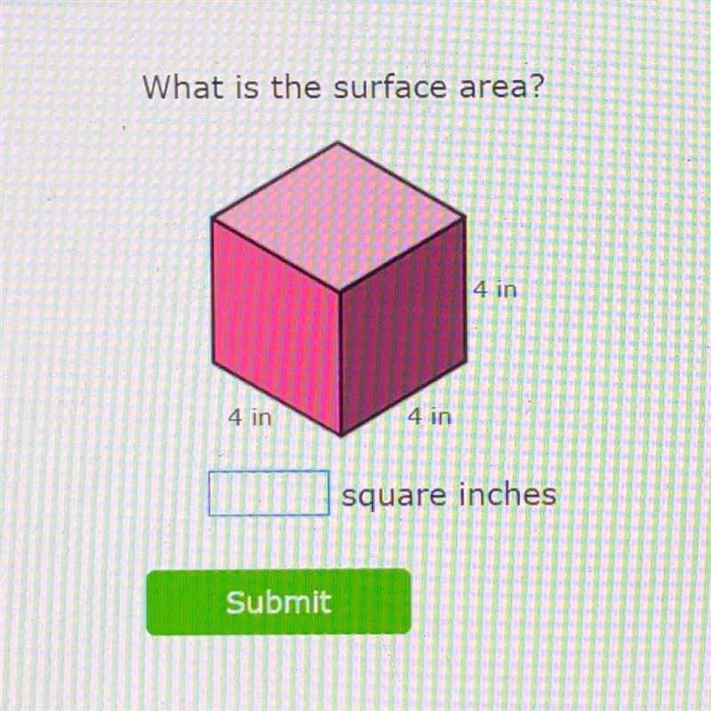 What is the surface area?4 in4 in4 in square inches-example-1