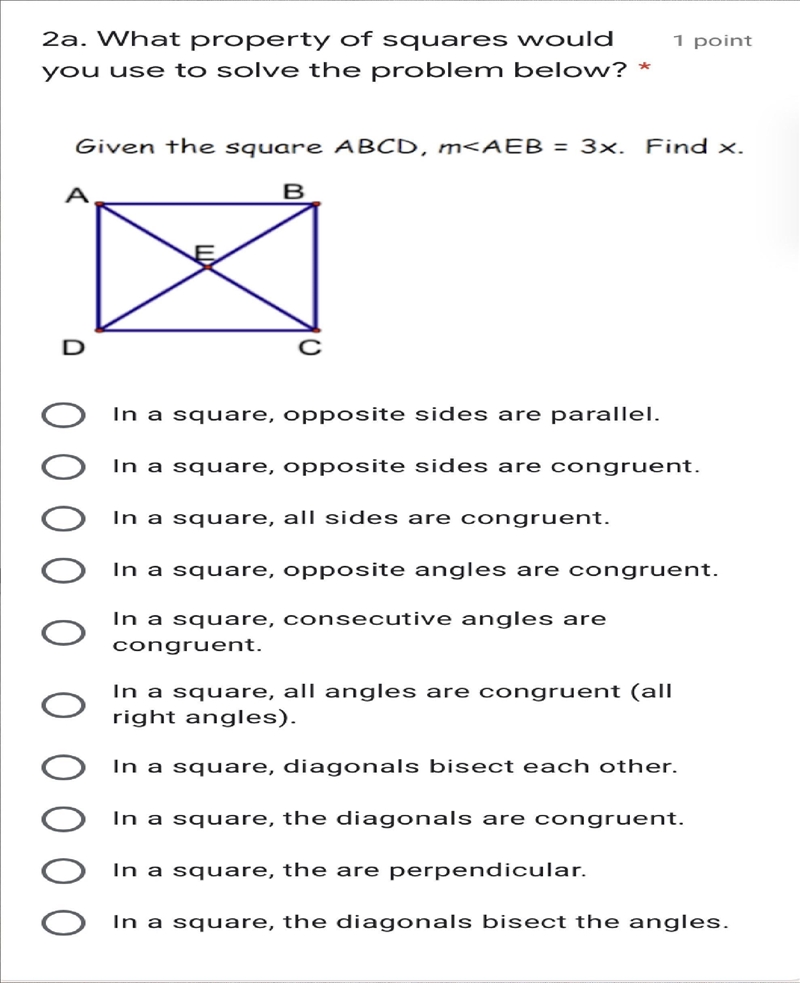 What property of squares would you use to solve the problem below?Given the square-example-1