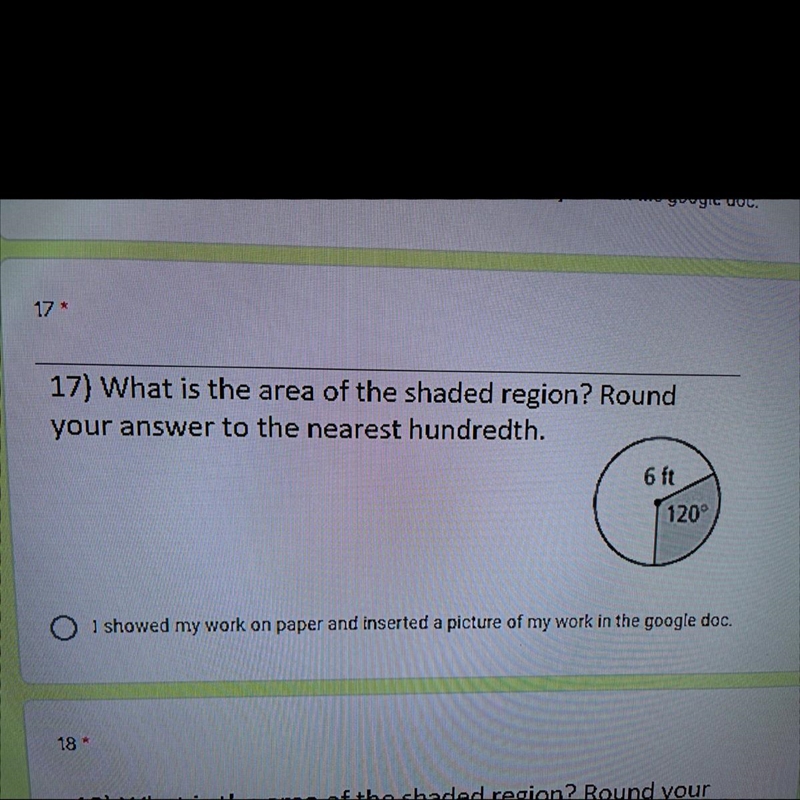 17) What is the area of the shaded region? Roundyour answer to the nearest hundredth-example-1