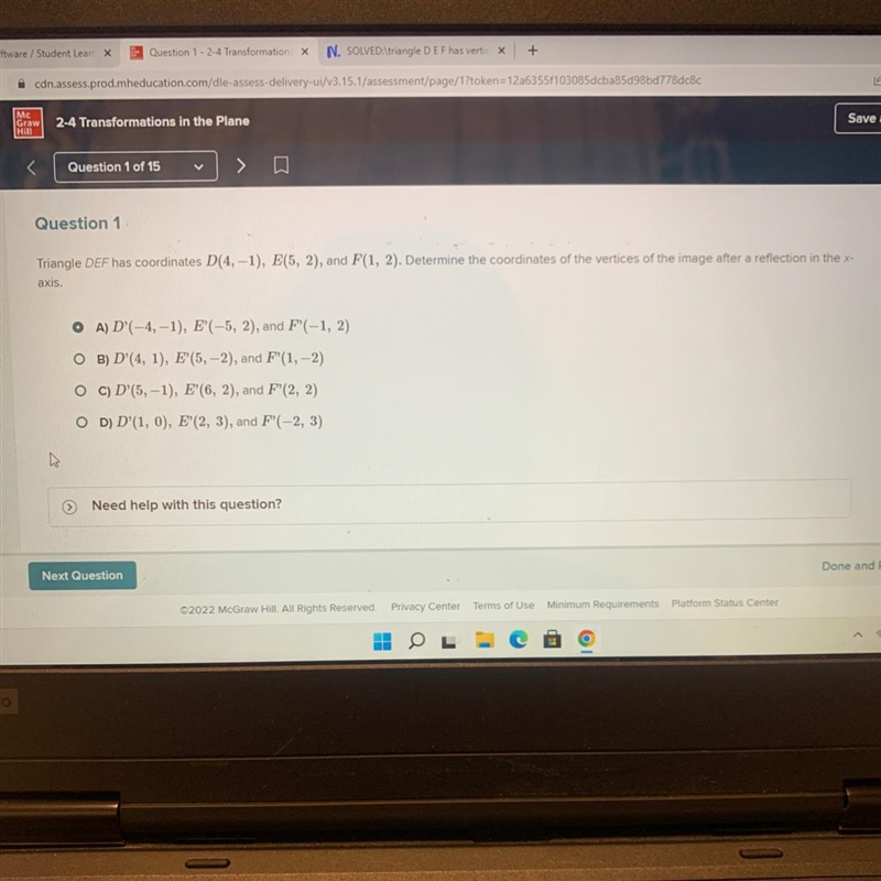 Triangle DEF has coordinates D(4,-1), E(5,2) and F(1,2)Determine the coordinates of-example-1