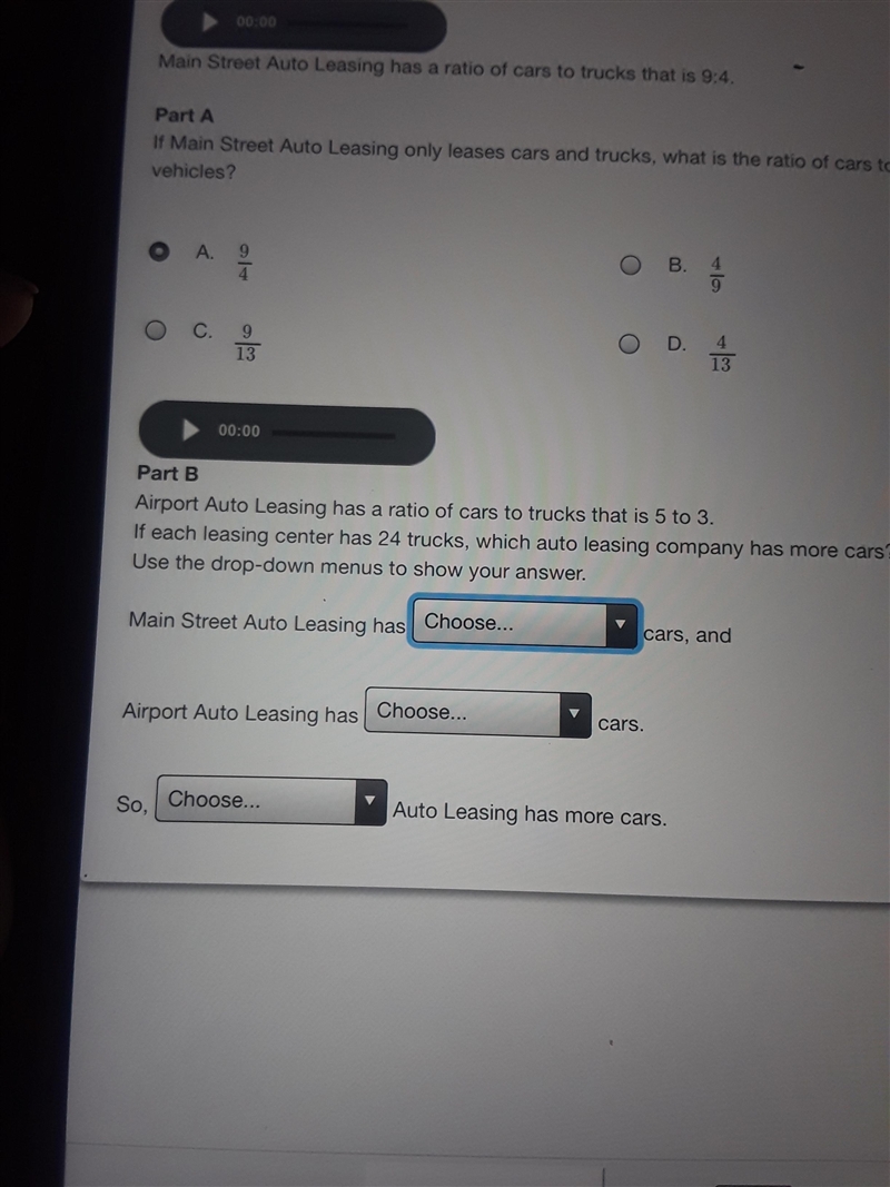 i.need you to fill in the boxes with numbers. The ratio of cars to trucks of the Main-example-1