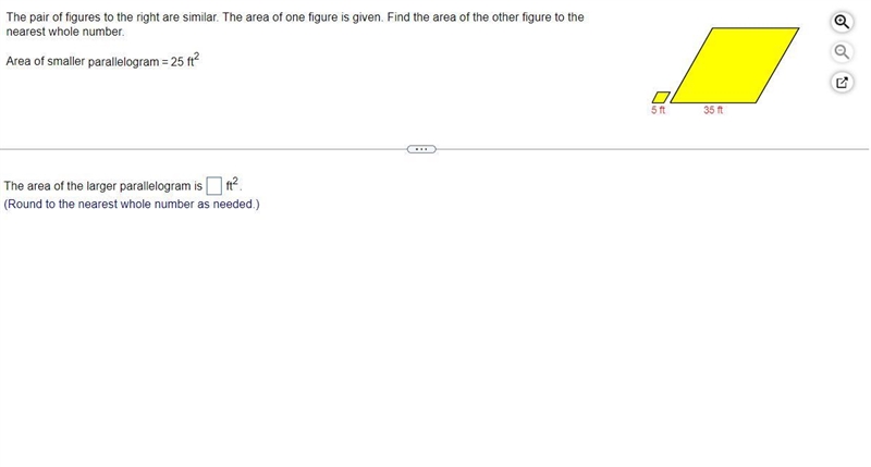 The pair of figures to the right are similar. The area of one figure is given. Find-example-1