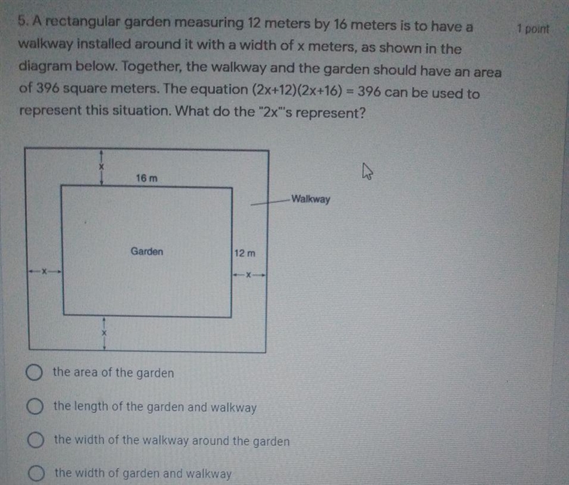 walkway installed around it with a width of x meters, as shown in the diagram below-example-1