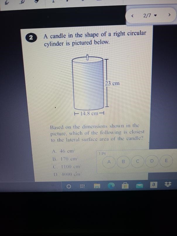 2 A candle in the shape of a right circular cylinder is pictured below. Based on the-example-1