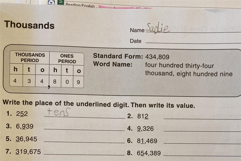 Write the place of the underlined digit then write its value. what is the value?-example-1