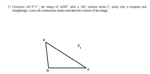 Construct angle D'E"F', the image of angle DEF after a 180 degree rotation about-example-1