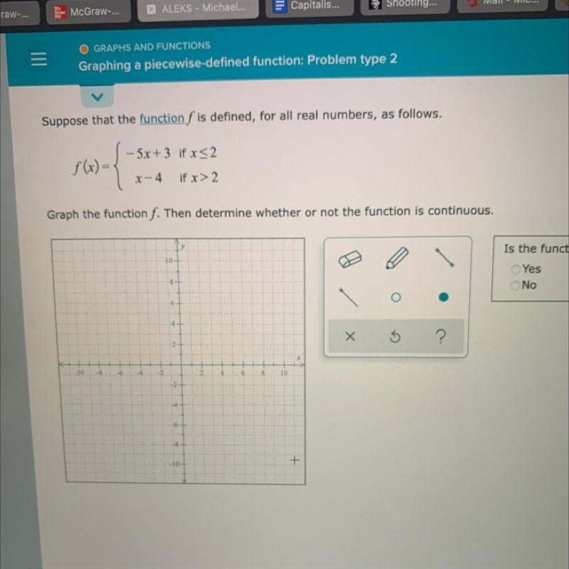 O GRAPHS AND FUNCTIONSGraphing a piecewise-defined function: Problem type 2-example-1