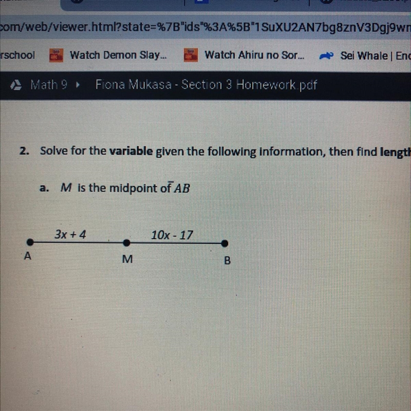 Solve for the variable given the following information then find the lengths of AM-example-1