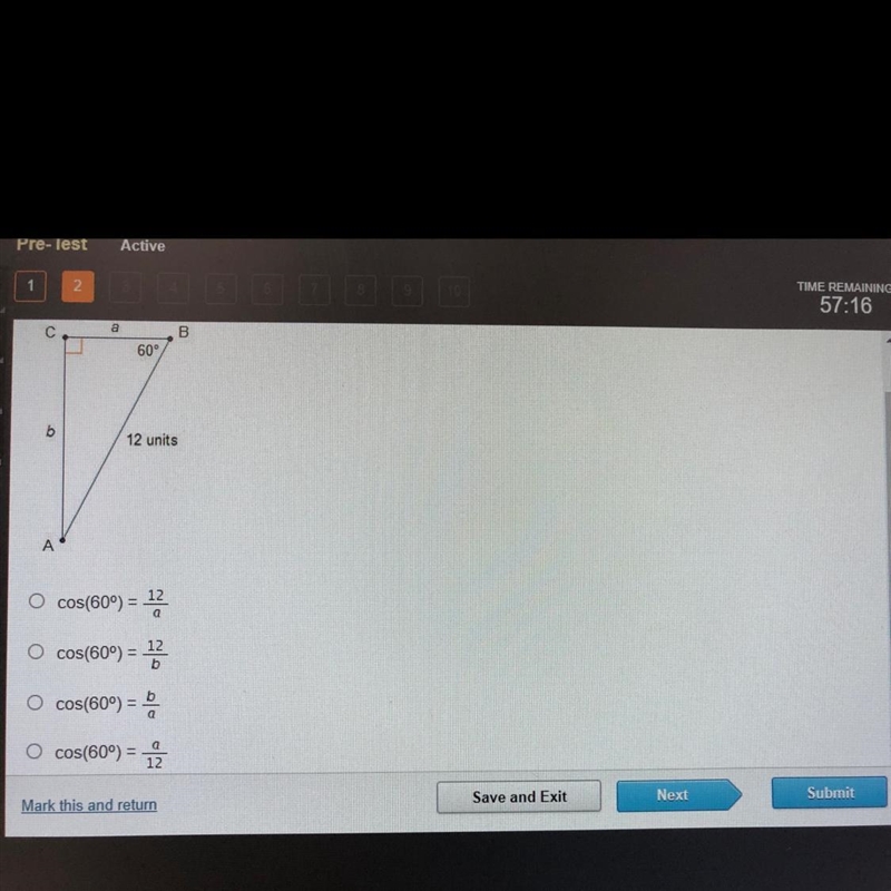 Which equation can be solved to find one of the missing side lengths in the triangle-example-1