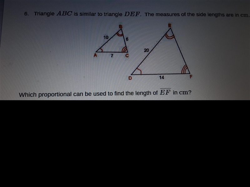 the triangle ABC is similar to Triangle d e f the measures of the side lengths are-example-1