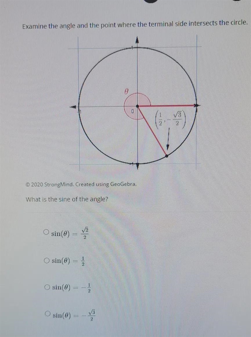 examine the angle and the point where the terminal side intersects the circle. what-example-1