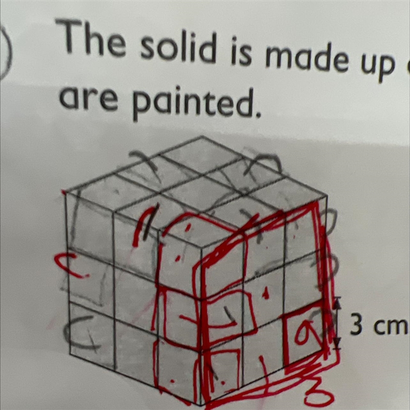 The solid is made up of 3-cm cubes. All the surfaces of the solidare painted.(a) How-example-1