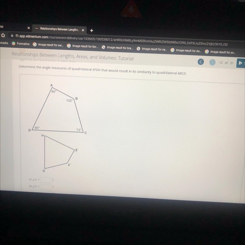 Determine the angle measures of quadrilateral EFGH that would result in it's similarity-example-1