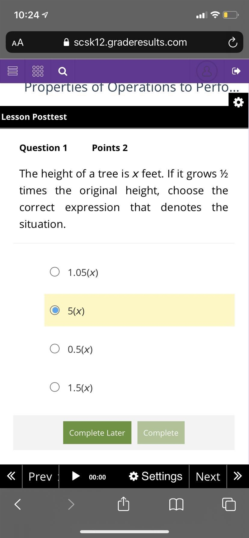 The height of a tree is x feet. If it grows ½ times the original height, choose the-example-1