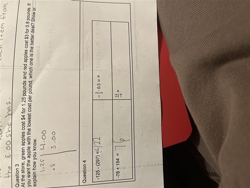 At the store green apples cost $4.00 for 1.25lbs and red apples cost $3.00 for .8lbs-example-1