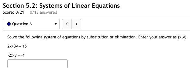 Section 5.2-6. Solve the following system of equations by substitution or elimination-example-1