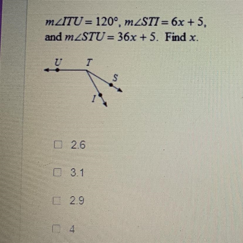 Find x A. 2.6 B 3.1 C 2.9 D 4-example-1