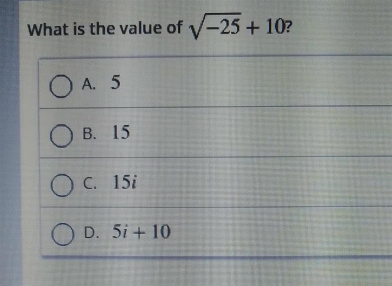 What is the value of the square root of -25+10-example-1