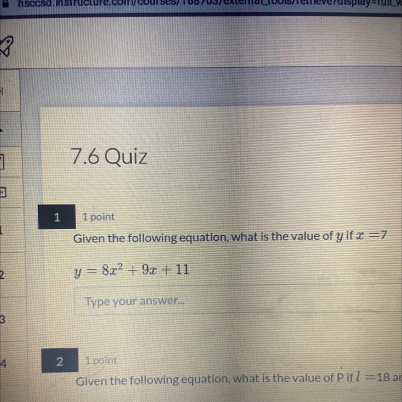 Given the following equation what is the value of y if x = 7-example-1