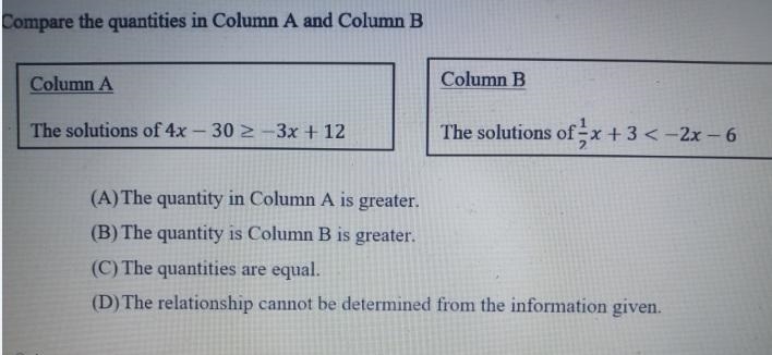 Compare the quantities in Column A and Column B Column A Column B The solutions of-example-1