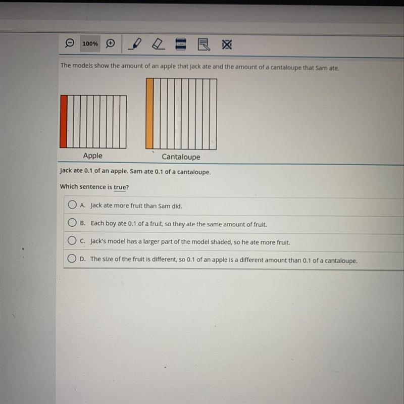 The models show the amount of an apple that Jack ate and the amount of a cantaloupe-example-1