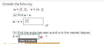 (b) Find the angle between u and v to the nearest degree.-example-2