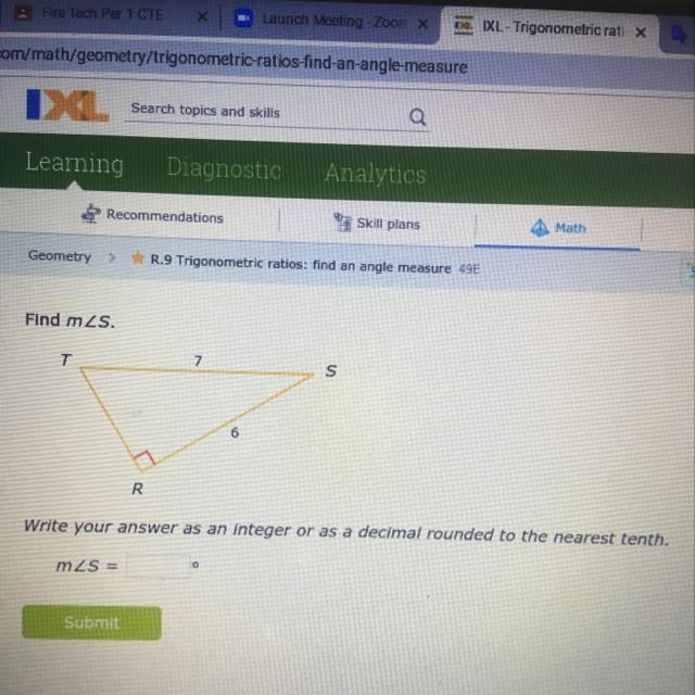 Find the value of Angle S and round it off to the nearest Tenth.-example-1