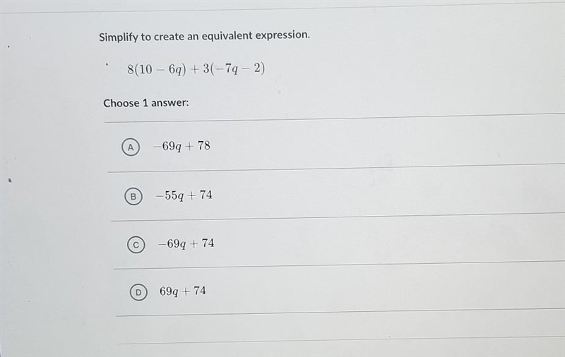 50 Mast Simplify to create an equivalent expression. Skill 8(10 - 69) +31-79 - 2 Over-example-1