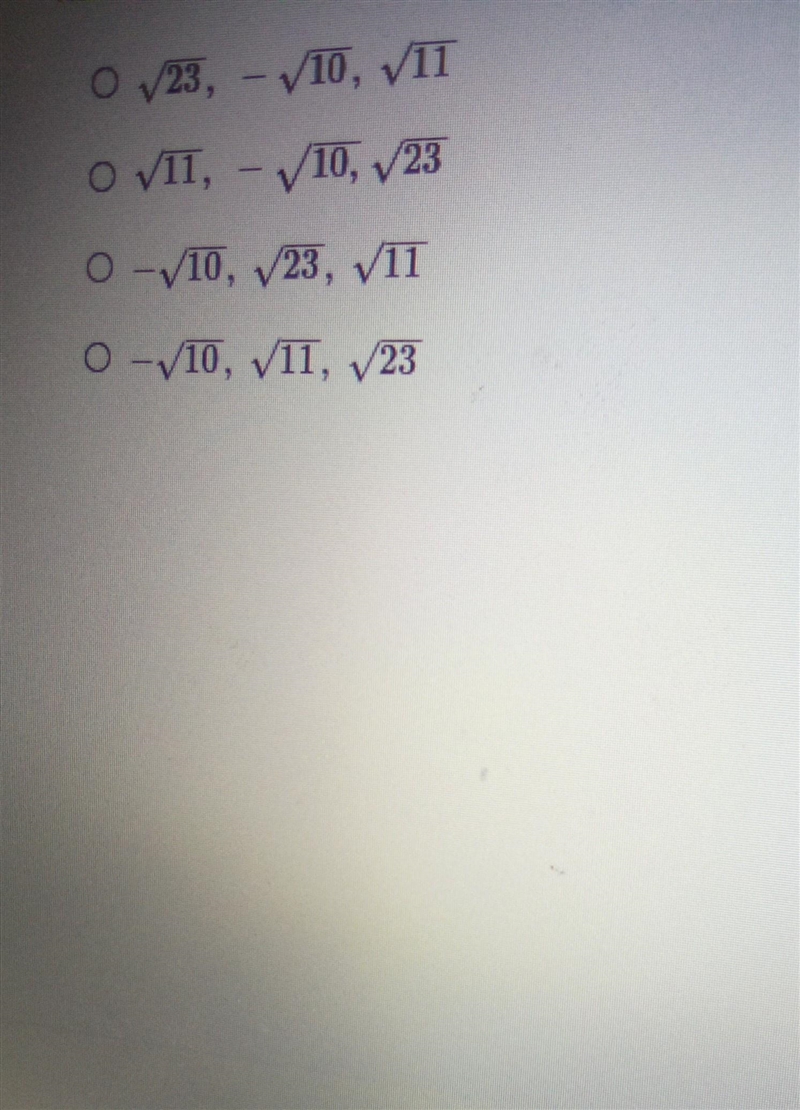 Here are three irrational numbers place the three irrational numbers in order from-example-1