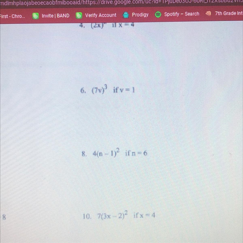 Evaluate each expression for the given value of the variable. #8-example-1