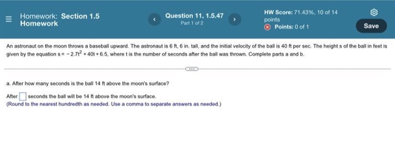 An astronaut on the moon throws a baseball upward. The astronaut is 6 ft 6 in tall-example-1