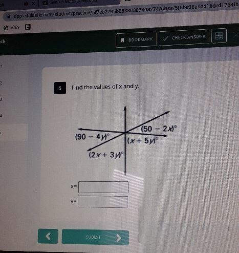 Find the values of x and y. (90 - 4y)° (50 - 2x)° (х +5y)° (2x+3y)°-example-1