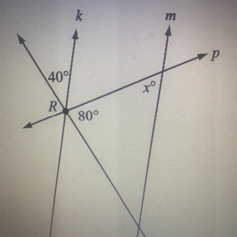 Line k, p, and q intersect at point R. Based on the diagram, what is the value of-example-1