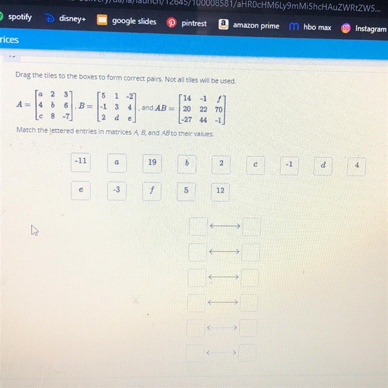 Match the lettered entries to the matrices a, b, and ab.-example-1