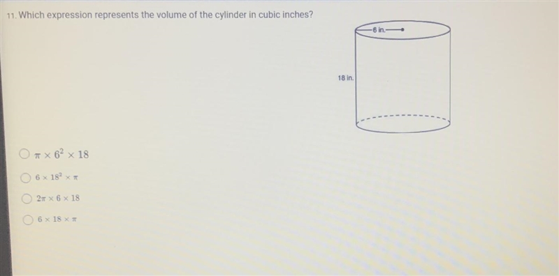 Which expression represents the volume of the cylinder in cubic inches-example-1