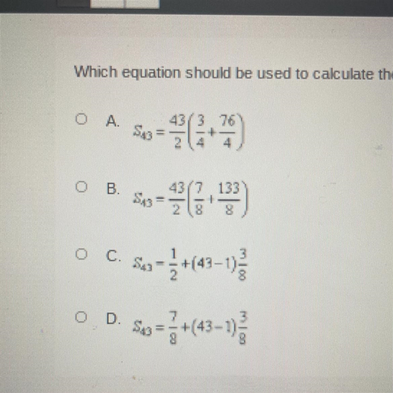 Which equation should be used to calculate the 43rd partial sum for the arithmetic-example-1