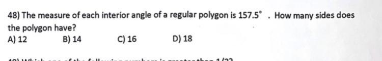 The measure of each interior angle of a regular polygon is 157.5 degrees . How many-example-1