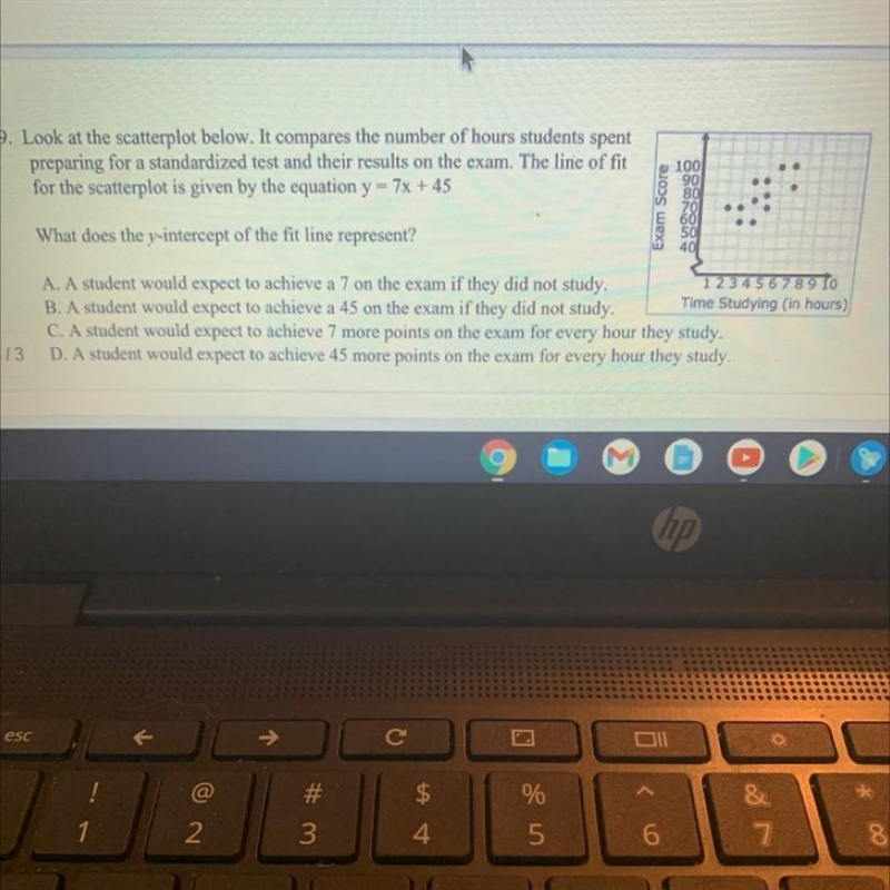 Look at the scatterplot below. It compares the number of hours students spentpreparing-example-1