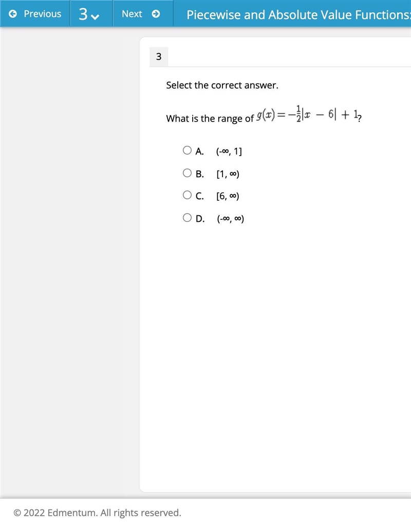 Select the correct answer.What is the range of Piecewise and Absolute Value Functions-example-1