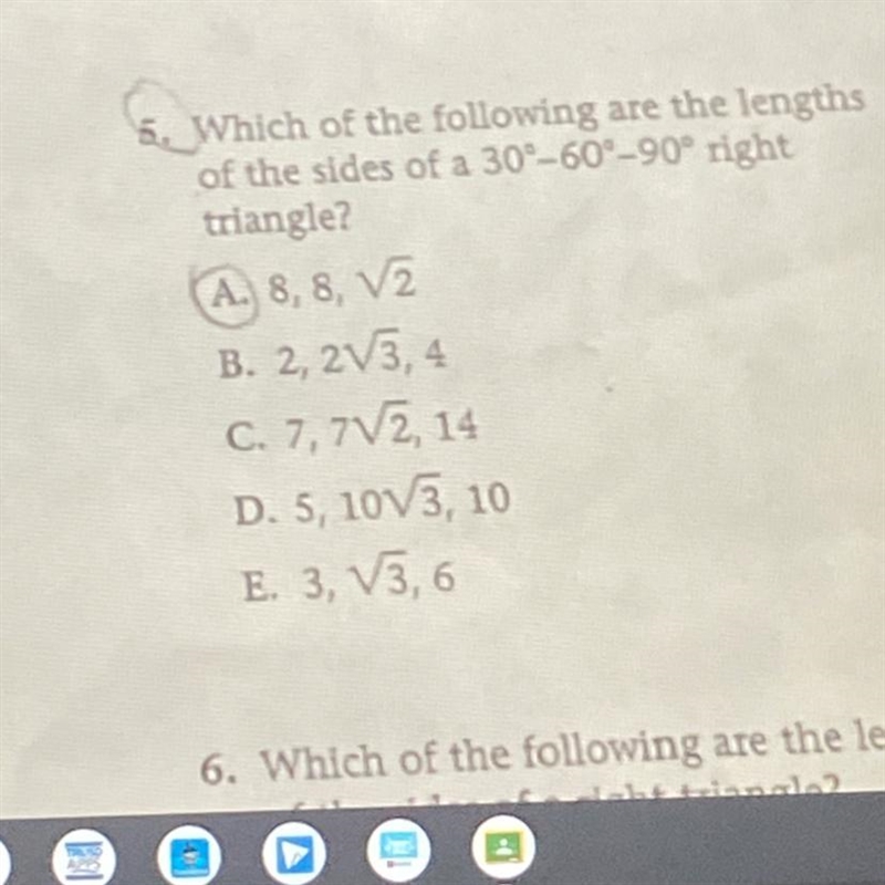 Which of the following are the lengths of the sides of a 30 -60-90 right triangle-example-1