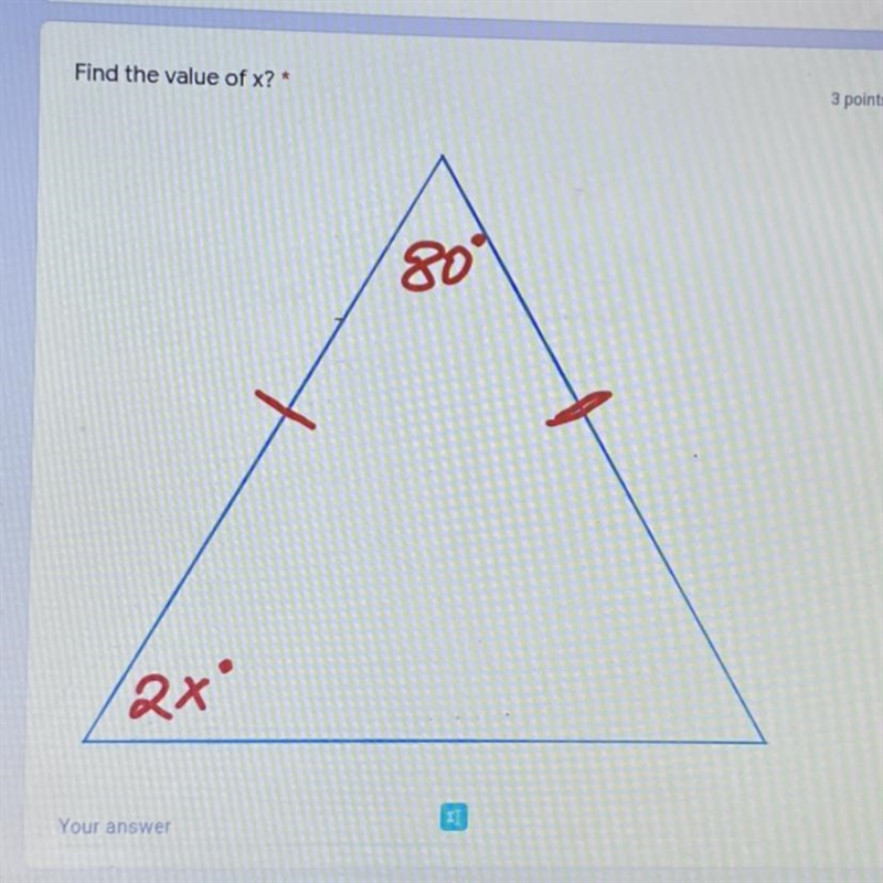 Find the value of x for this triangle-example-1