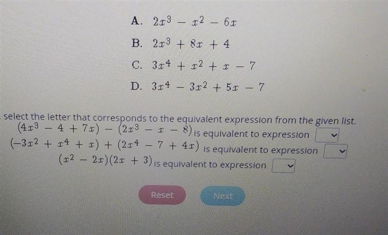 Select the correct answer from each drop- down menu. Consider the expressions given-example-1