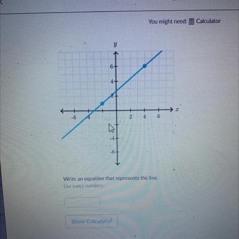 Write an equation that represents the line. Use exact numbers.-example-1