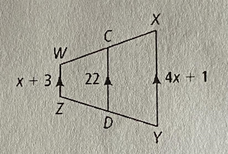 CD is the mid segment of trapezoid WXYZ.-What is the value of X?-What is XY?-What-example-1