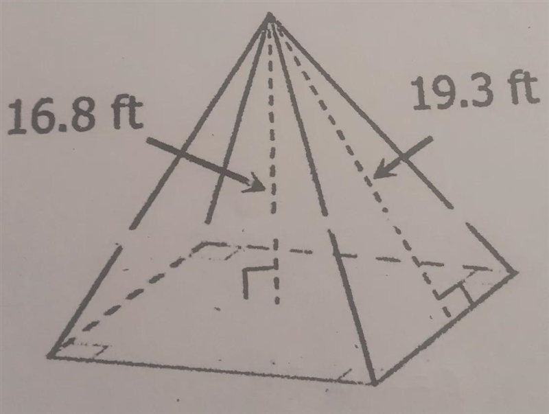 A square base pyramid is shown below. find its surgace area. Round to the nearest-example-1