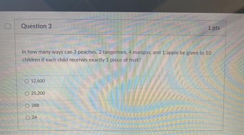 In how many ways can 3 peaches, 2 tangerines, 4 mangos, and 1 apple be given to 10 children-example-1